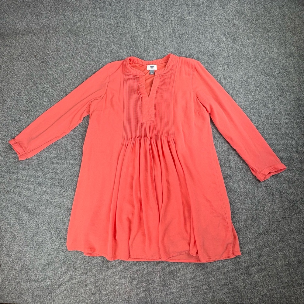 Old Navy Dress Womens L Coral Tunic Pintuck Boho Beach Cottage Resort Minimalist